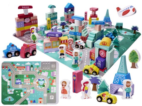 Klocki drewniane edukacyjne miasto puzzle 128el. Klocki drewniane edukacyjne miasto puzzle 128el.