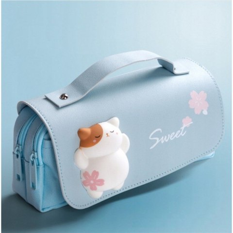 Duży PIÓRNIK wielofunkcyjny dwukomorowy z KOTKIEM niebieski PR14N