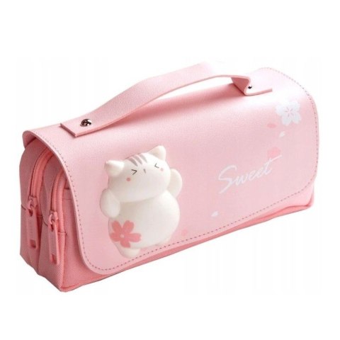 Duży PIÓRNIK wielofunkcyjny dwukomorowy z KOTKIEM różowy PR14R