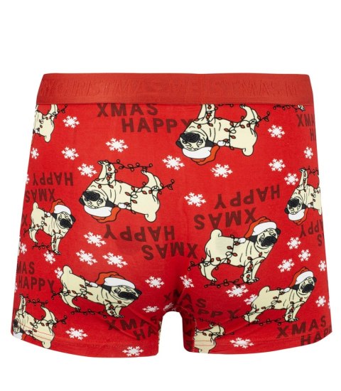 Bokserki świąteczne z Mikołajem męskie święta Prezent (Czerwony)