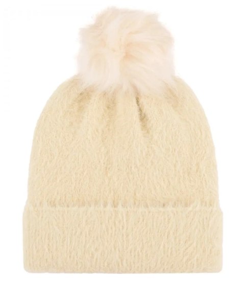 Ciepła puszysta czapka damska z pomponem jesienna zimowa (Beżowy)