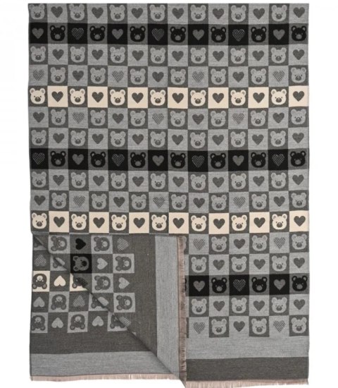 Ciepły stylowy szal szalik wzór w misie miękki gładki 180x65 cm (Szary || Wielokolorowy)