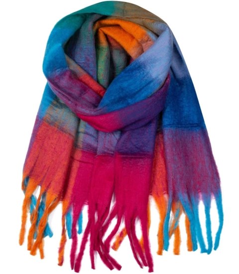 Ciepły szal szalik krata kratka puchata dzianina (Wielokolorowy)