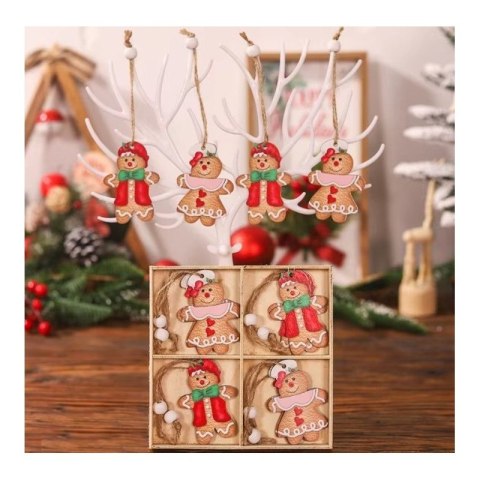 Komplet zawieszek choinkowych PIERNICZKI drewniane 12 sztuk w opakowaniu BSN47