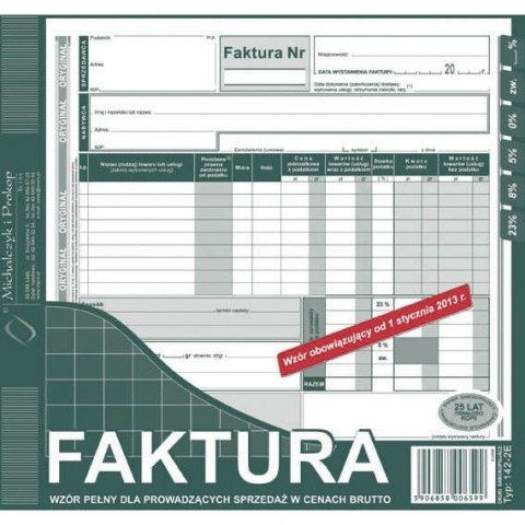 FAKTURA BRUTTO 2/3 A4 (PEŁNA) (O+1K) MICHALCZYK I PROKOP FAKTURA BRUTTO 2/3 A4 (PEŁNA) (O+1K) MICHALCZYK I PROKOP