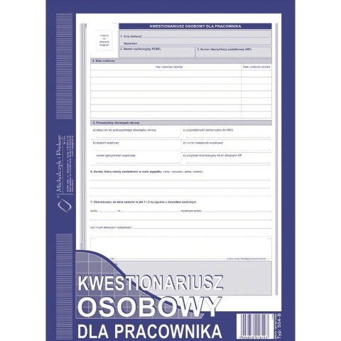 KWESTIONARIUSZ OSOBOWY DLA PRACOWNIKA (OFFSET) MICHALCZYK I PROKOP A4 KWESTIONARIUSZ OSOBOWY DLA PRACOWNIKA (OFFSET) MICHALCZYK I PROKOP A4