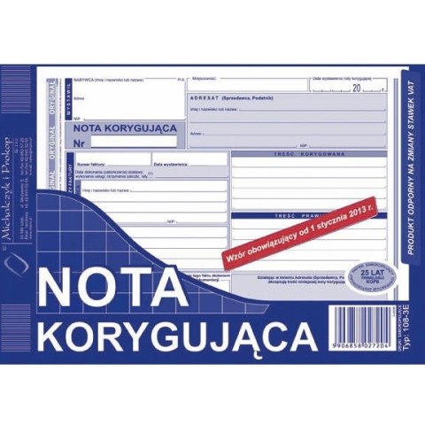 NOTA KORYGUJĄCA (O+1K) MICHALCZYK I PROKOP A5 NOTA KORYGUJĄCA (O+1K) MICHALCZYK I PROKOP A5