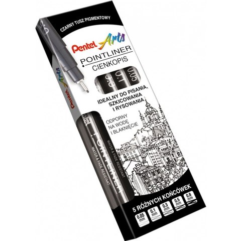 Cienkopisy Pentel PointLiner 0.05-0.8mm czarne (5)