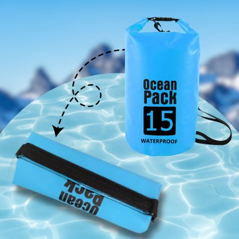 WOREK WODOODPORNY WODOSZCZELNY KAJAK TORBA PLECAK TURYSTYCZNY 15L NIEBIESKI