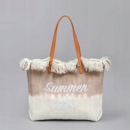 TORBA PLAŻOWA, wakacyjna BOHO Z frędzlami brązowa ombre, na zakupy TP14BR
