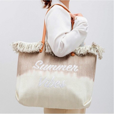 TORBA PLAŻOWA, wakacyjna BOHO Z frędzlami brązowa ombre, na zakupy TP14BR