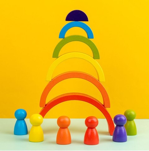 KLOCKI DREWNIANE GRA LOGICZNA ZRĘCZNOŚCIOWA TĘCZA Z PIONKAMI JHTOY-281