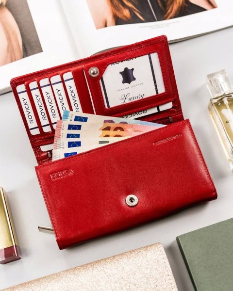 Duży, skórzany portfel damski z systemem RFID - Rovicky