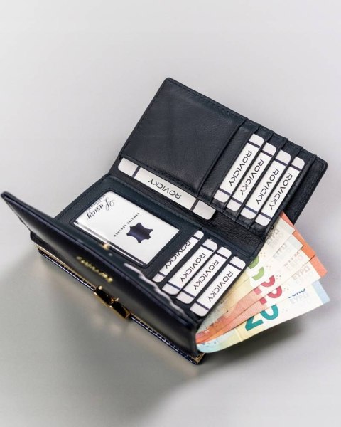 Skórzany portfel damski na bigiel i zatrzask - Rovicky