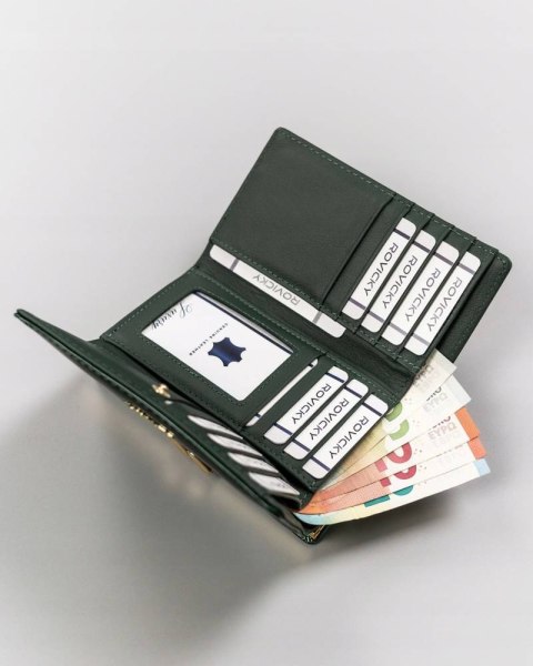 Skórzany portfel damski na bigiel i zatrzask - Rovicky