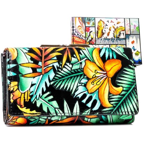 Duży portfel damski na zatrzask wykonany ze skóry naturalnej - Rovicky