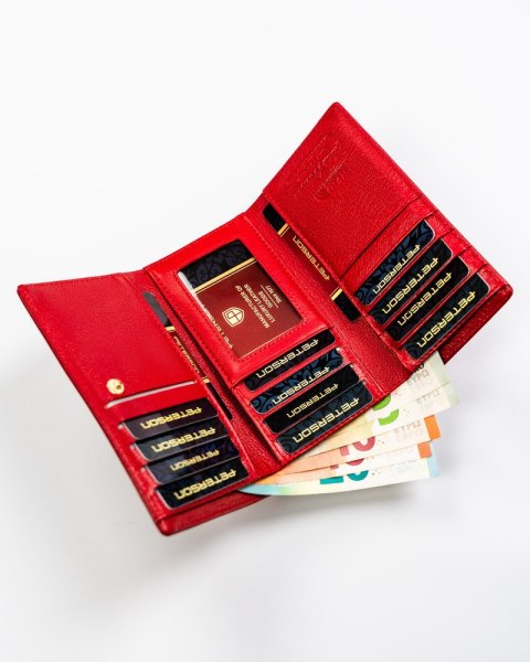 Zgrabny skórzany portfel damski w czerwonym kolorze - Peterson