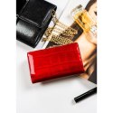 Elegancki, czerwony portfel damski na zatrzask i bigiel - Peterson