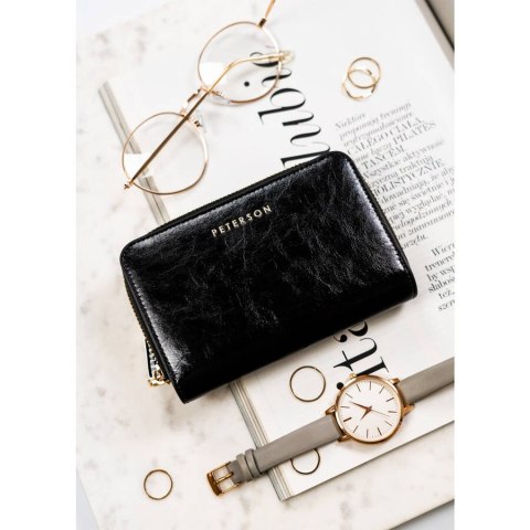 Portfel skórzany czarny na zatrzask z RFID - Peterson