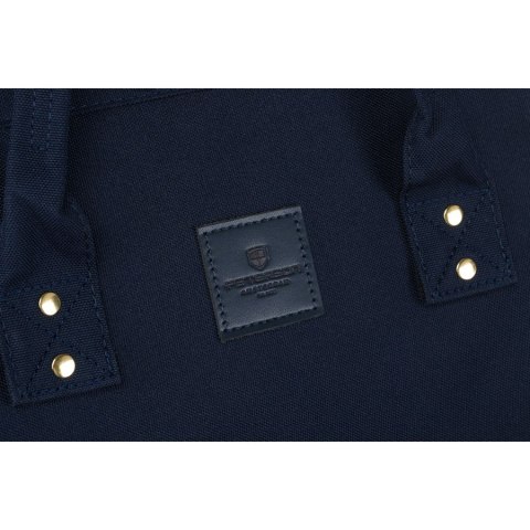 Granatowy plecak damski z poliestru z miejscem na laptopa, zawieszony na regulowanych szelkach - Peterson