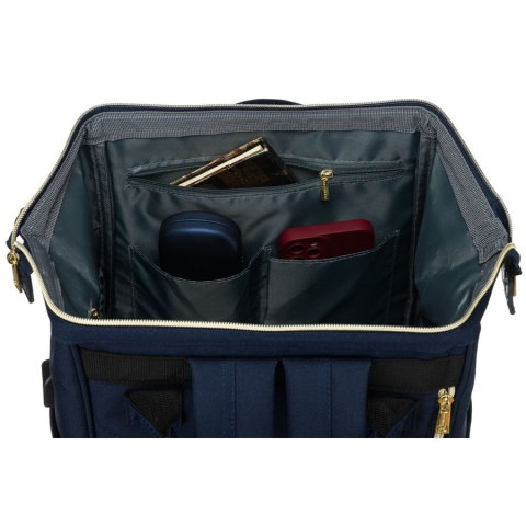 Granatowy plecak damski z poliestru z miejscem na laptopa, zawieszony na regulowanych szelkach - Peterson