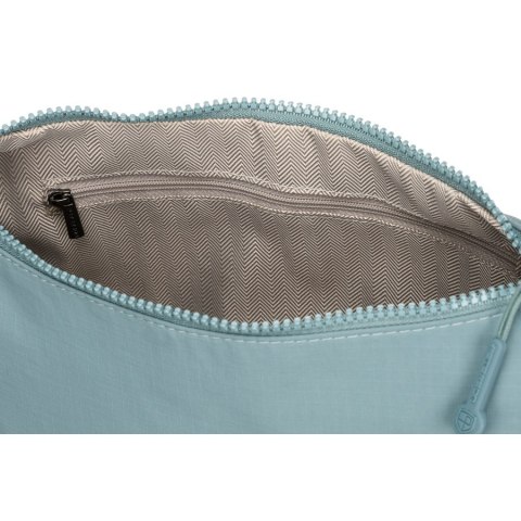 Jednokomorowa listonoszka damska zamykana na suwak, wykonana z poliestru w niebieskim kolorze - Peterson