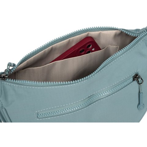 Jednokomorowa listonoszka damska zamykana na suwak, wykonana z poliestru w niebieskim kolorze - Peterson