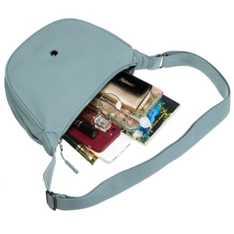 Jednokomorowa listonoszka damska zamykana na suwak, wykonana z poliestru w niebieskim kolorze - Peterson