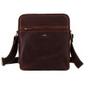 Listonoszka męska ze skóry naturalnej w brązowym kolorze z zewnętrzną kieszenią na suwak - Peterson