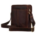 Listonoszka męska ze skóry naturalnej w brązowym kolorze z zewnętrzną kieszenią na suwak - Peterson