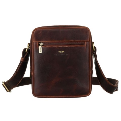 Skórzana, brązowa listonoszka męska na regulowanym pasku - Peterson