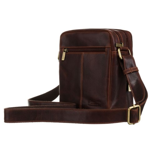 Skórzana, brązowa listonoszka męska na regulowanym pasku - Peterson