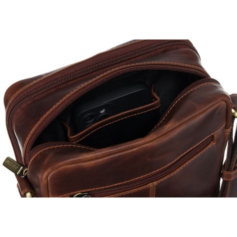 Skórzana, brązowa listonoszka męska na regulowanym pasku - Peterson