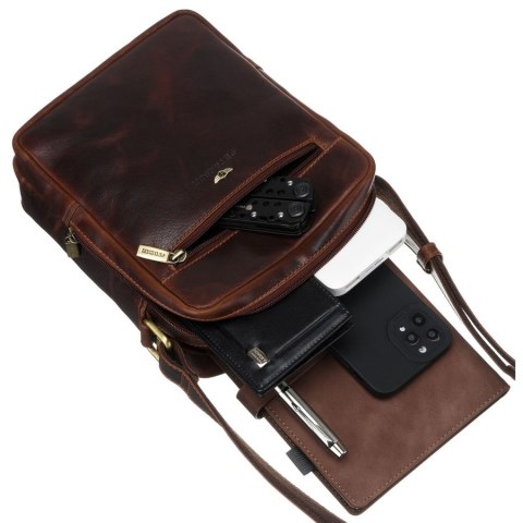 Skórzana, brązowa listonoszka męska na regulowanym pasku - Peterson