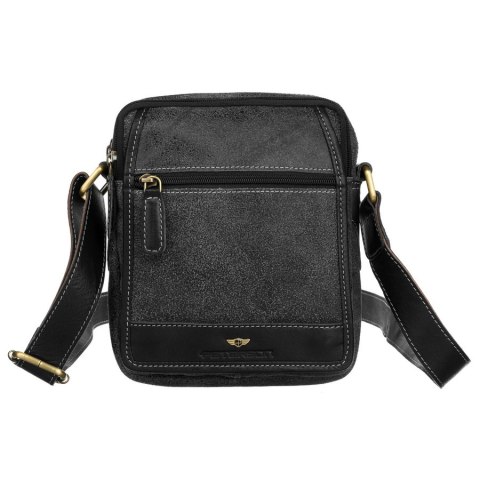 Klasyczna, czarna listonoszka męska ze skóry naturalnej zawieszona na regulowanym pasku - Peterson