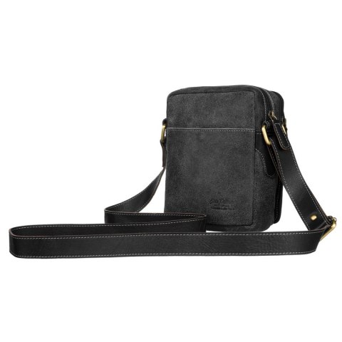 Klasyczna, czarna listonoszka męska ze skóry naturalnej zawieszona na regulowanym pasku - Peterson