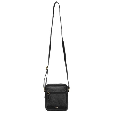 Klasyczna, czarna listonoszka męska ze skóry naturalnej zawieszona na regulowanym pasku - Peterson