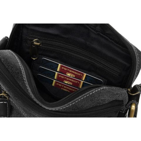 Klasyczna, czarna listonoszka męska ze skóry naturalnej zawieszona na regulowanym pasku - Peterson