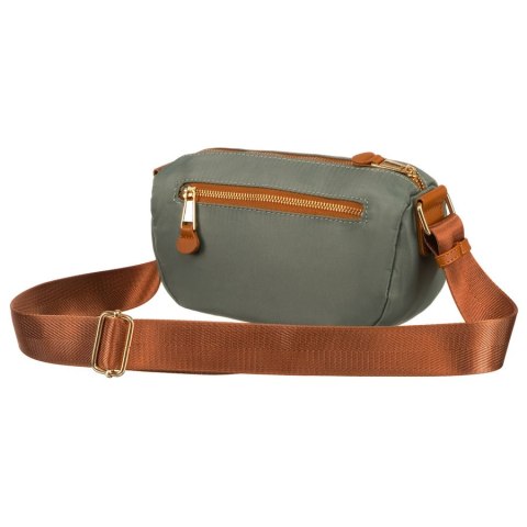 Nylonowa listonoszka damska w zielono-brązowym kolorze zawieszona na regulowanym pasku - Peterson