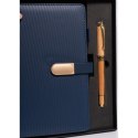 Zestaw prezentowy: elegancki, granatowy notes A5 w linie i długopis z czarnym wkładem - Peterson