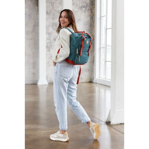 Pojemny plecak miejski w turkusowo-pomarańczowym kolorze z przegrodą na laptopa - Himawari