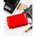 Czerwony, skórzany portfel damski na zatrzask z systemem RFID - Rovicky Czerwony, skórzany portfel damski na zatrzask z systemem RFID - Rovicky