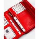 Czerwony, skórzany portfel damski na zatrzask z systemem RFID - Rovicky Czerwony, skórzany portfel damski na zatrzask z systemem RFID - Rovicky