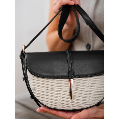 Listonoszka damska crossbody beżowo - czarna ze skóry naturalnej i płótna canvas Peterson Listonoszka damska crossbody beżowo - czarna ze skóry naturalnej i płótna canvas Peterson