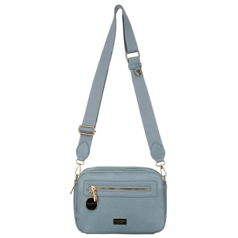 Modna niebieska listonoszka damska z dwoma paskami na ramię i brelokiem eko skóra Peterson