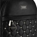 Elegancki czarny mały plecak damski zdobiony pikowaniem i srebrnymi nitami eko skóra Peterson