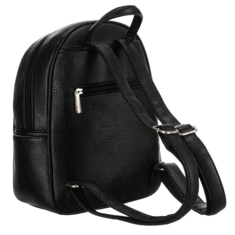 Elegancki czarny mały plecak damski zdobiony pikowaniem i srebrnymi nitami eko skóra Peterson