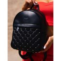 Elegancki czarny mały plecak damski zdobiony pikowaniem i srebrnymi nitami eko skóra Peterson