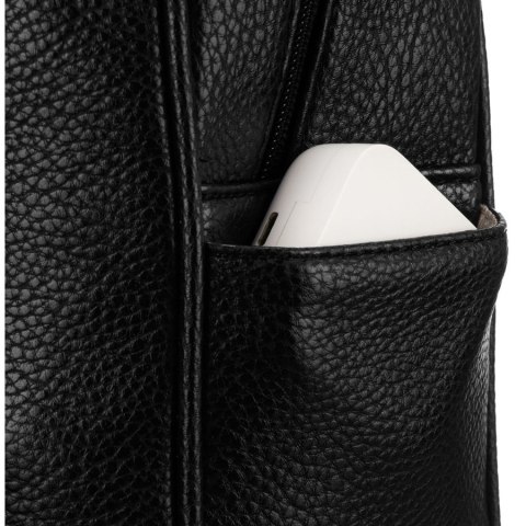 Elegancki czarny mały plecak damski zdobiony pikowaniem i srebrnymi nitami eko skóra Peterson