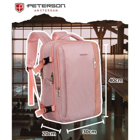 Plecak z miejscem na laptopa wykonany z cordury w różowym kolorze, zawieszony na regulowanych szelkach - Peterson Plecak z miejscem na laptopa wykonany z cordury w różowym kolorze, zawieszony na regulowanych szelkach - Peterson